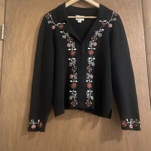 Christopher & Banks Women's Embroidered Black Cardigan Size XL